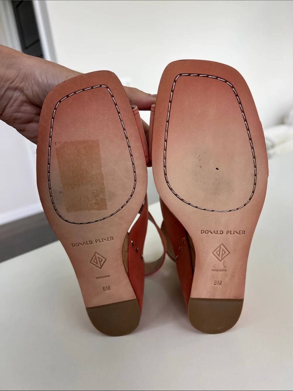 Donald Pliner bellville coral suede leather cork wedge open toe sandals heels 8